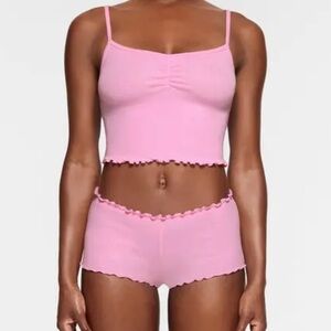SKIMS pointelle logo bubblegum pink set